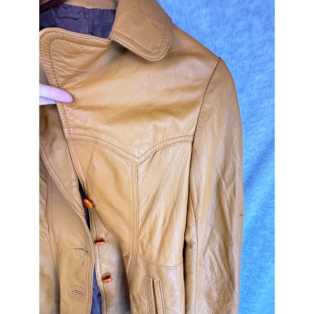 Vintage 70s Leather Jacket Womens S Driving‎ Western Yellow *Read - Picture 10 of 16